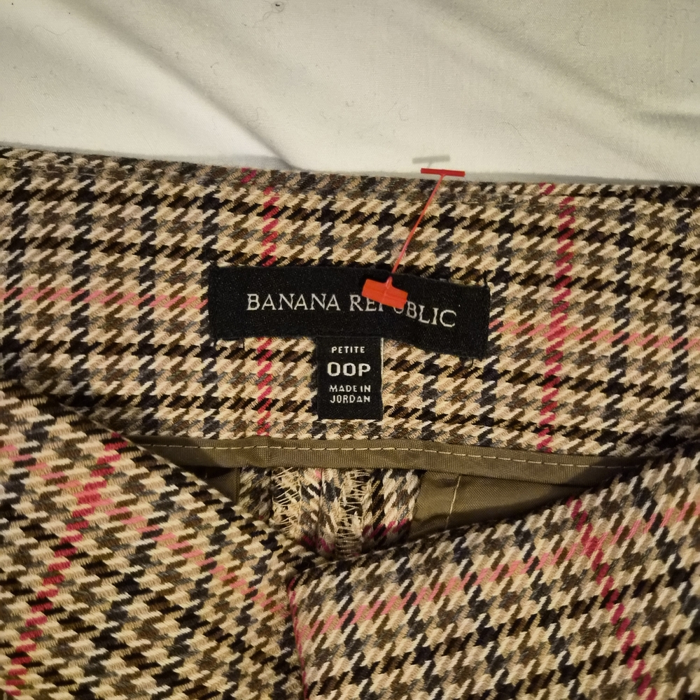 Retro Banana Republic High-Rise Flare Pants | 00P Petites | Pink & Brown Plaid - Picture 4 of 9